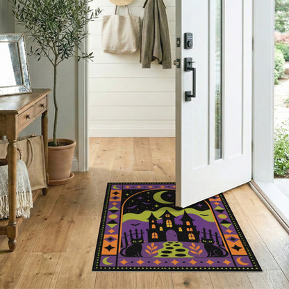 Spooky Halloween Castle Black Cats Area Rug