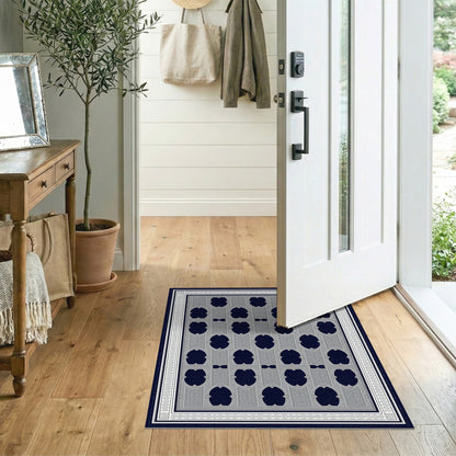 Navy Blue Quatrefoil Persian Area Rug