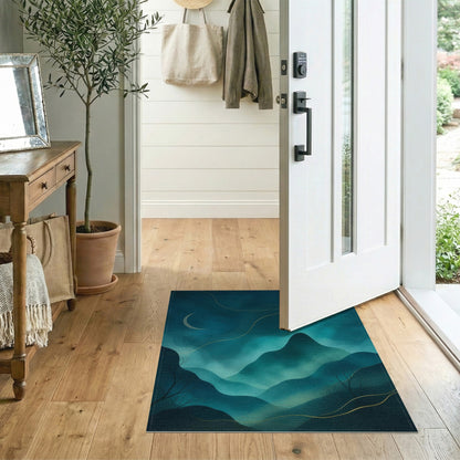 Midnight Teal Mountain Moon Area Rug