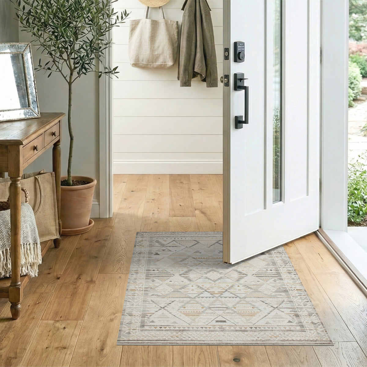 Beige Geometric Tribal Beige and Neutral Area Rug