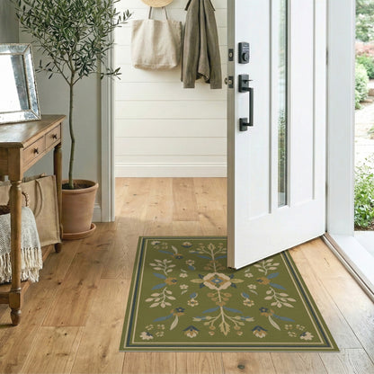 Green Floral Vintage Area Rug
