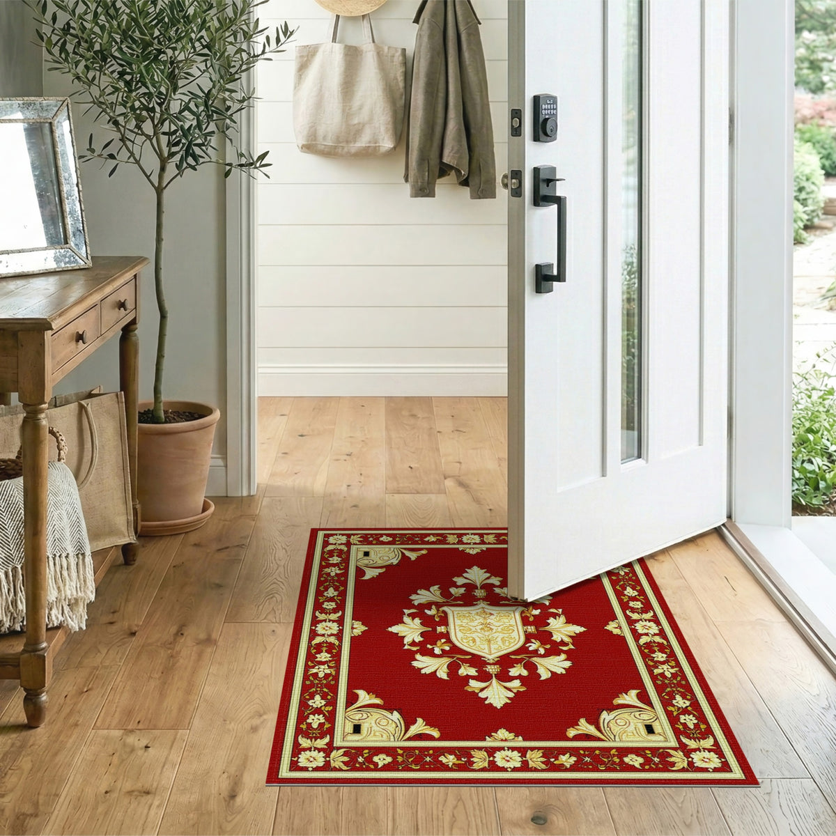 Red Gold Ornate Floral Medallion Rug
