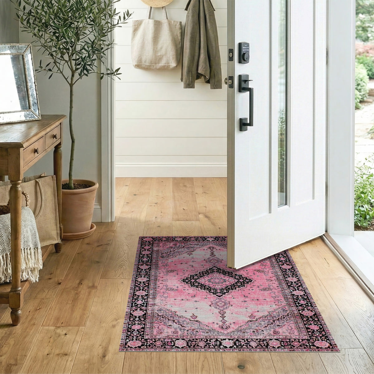 Distressed Vintage Pink Distressed Medallion Area Rug