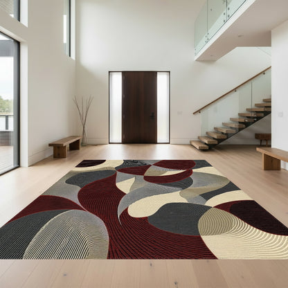 Burgundy Gray Wavy Curves Rug