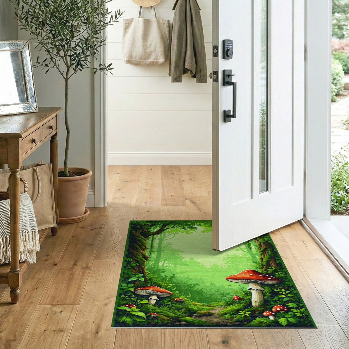 Enchanted Mushroom Forest Green Area Rug