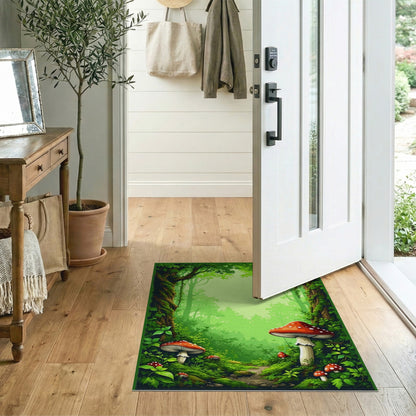 Enchanted Mushroom Forest Green Area Rug
