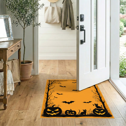 Spooky Orange Halloween Pumpkins Bats Area Rug