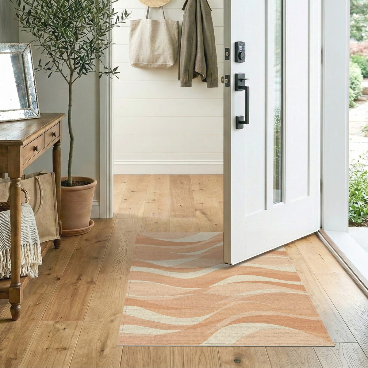 Beige Wavy Abstract Area Rug
