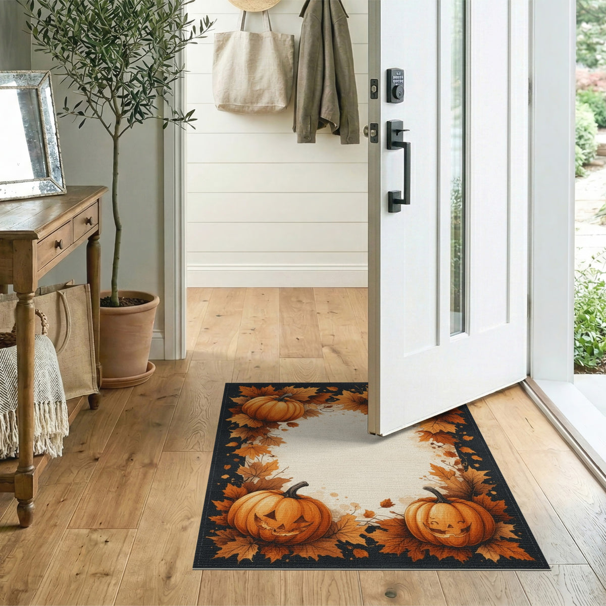 Orange Pumpkin Jack-o'-Lantern Washable Area Rug