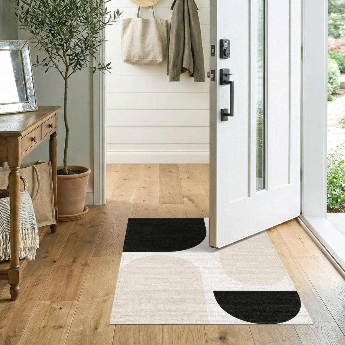 Black White Geometric Abstract Area Rug