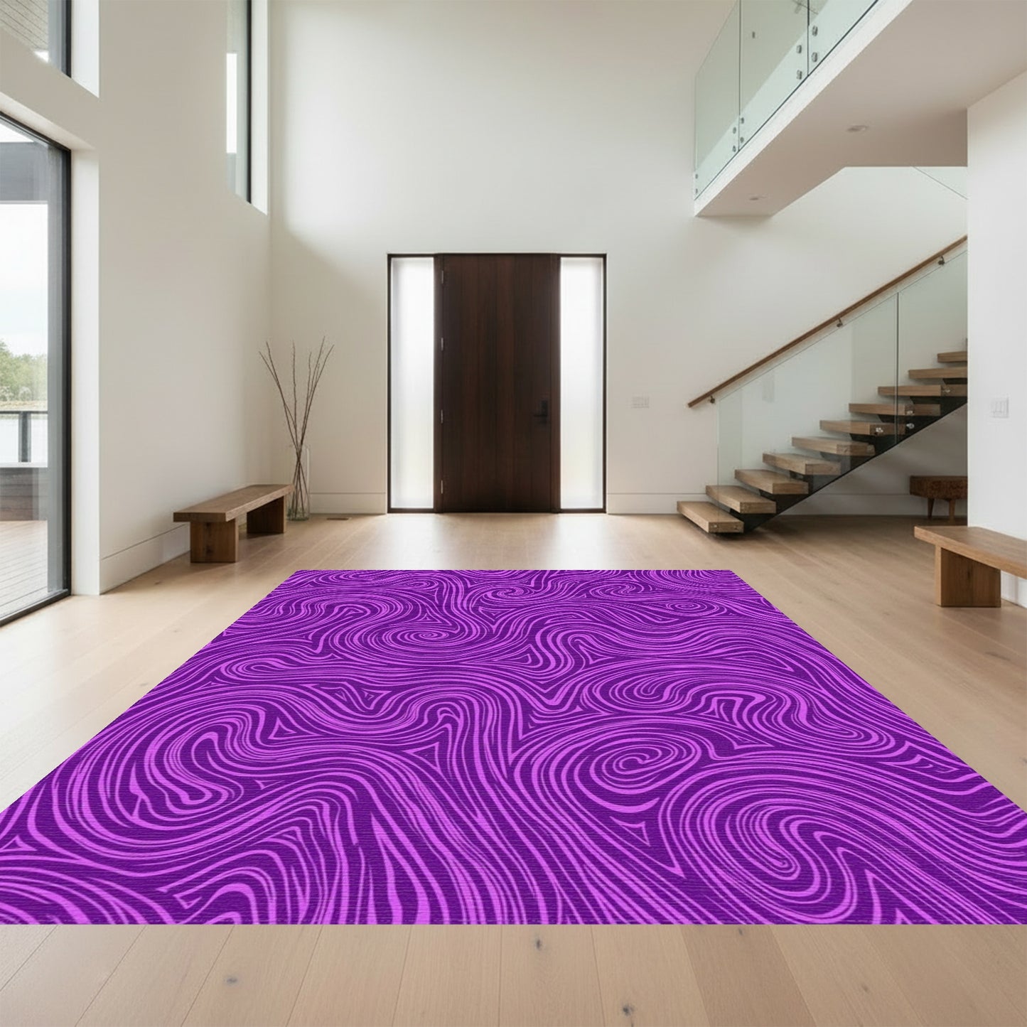 Purple Swirling Wave Abstract Rug