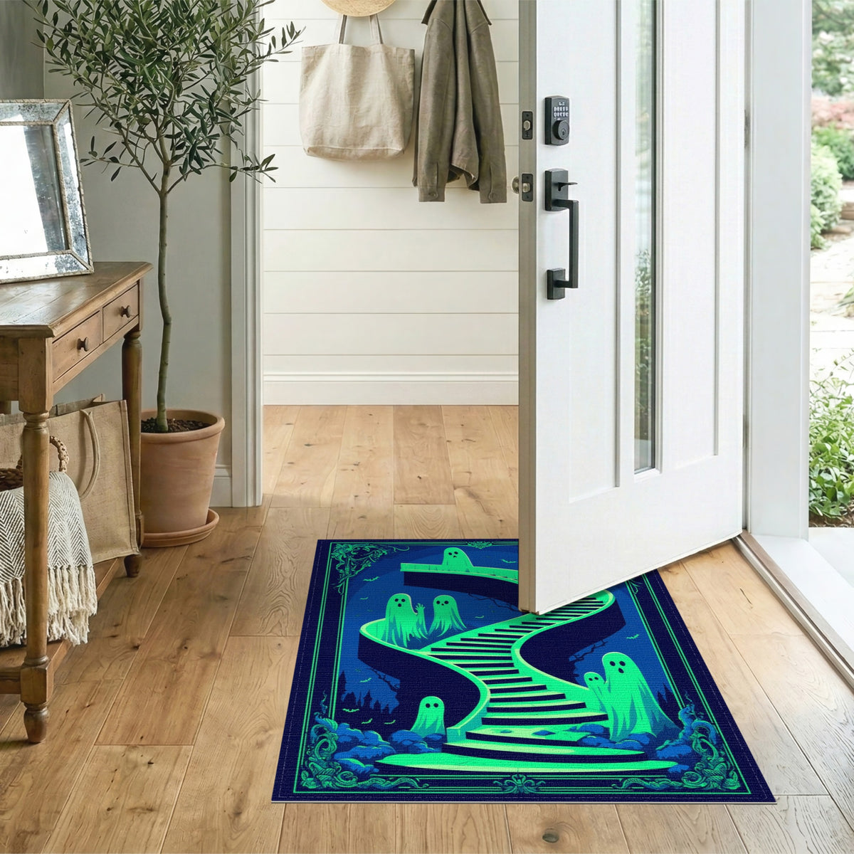 Washable Green Ghost Staircase Area Rug