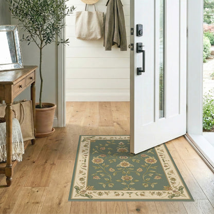 Green Floral Vintage Area Rug