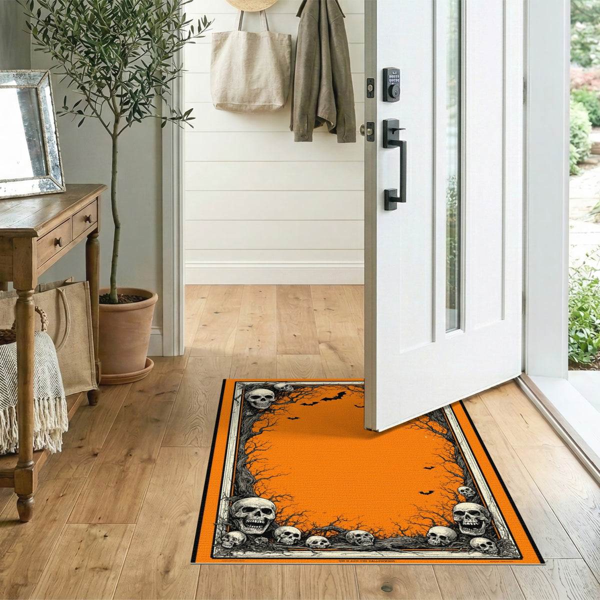 Halloween Skulls Orange Area Rug