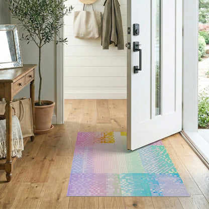 Pastel Pixel Geometric Washable Area Rug