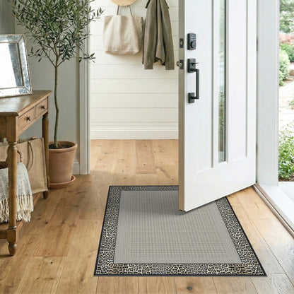 Leopard Border Neutral Geometric Area Rug