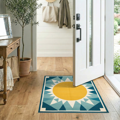Sunburst Blue Teal Geometric Area Rug
