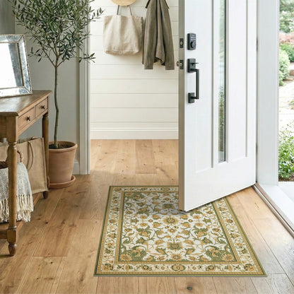 Green Floral Vintage Area Rug