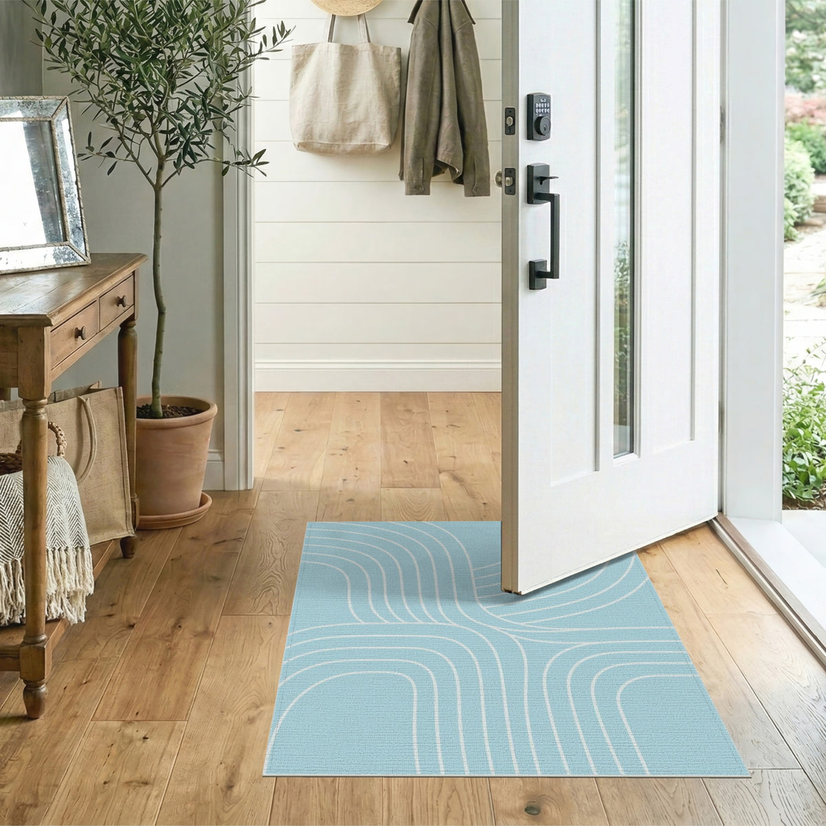 Light Blue Abstract Flow Area Rug