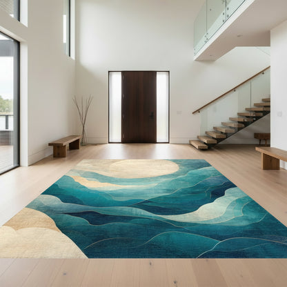 Teal Moon Layered Wave Rug