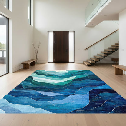 Teal Layered Mountain Peaks Rug