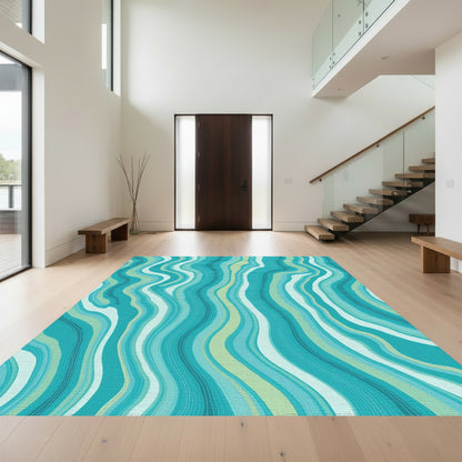Teal Wavy Fluid Abstract Rug