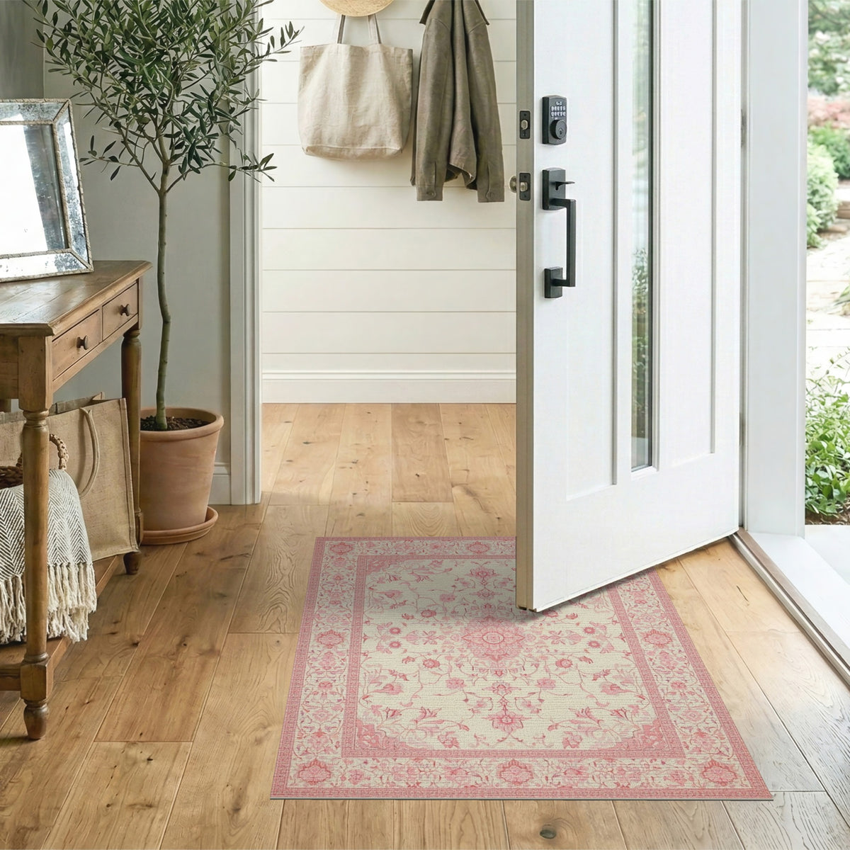 Pink Floral Medallion Vintage Rug
