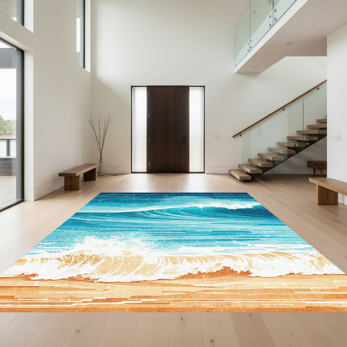 Vibrant Crashing Ocean Waves Beach Rug