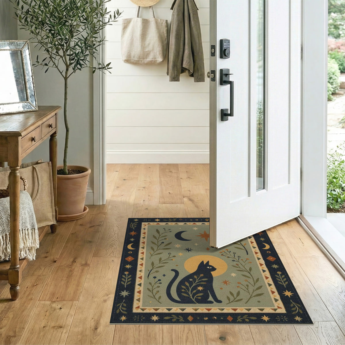 Boho Celestial Cat Area Rug
