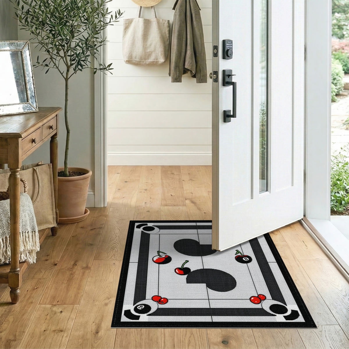 Black White Cherry 8-Ball Area Rug