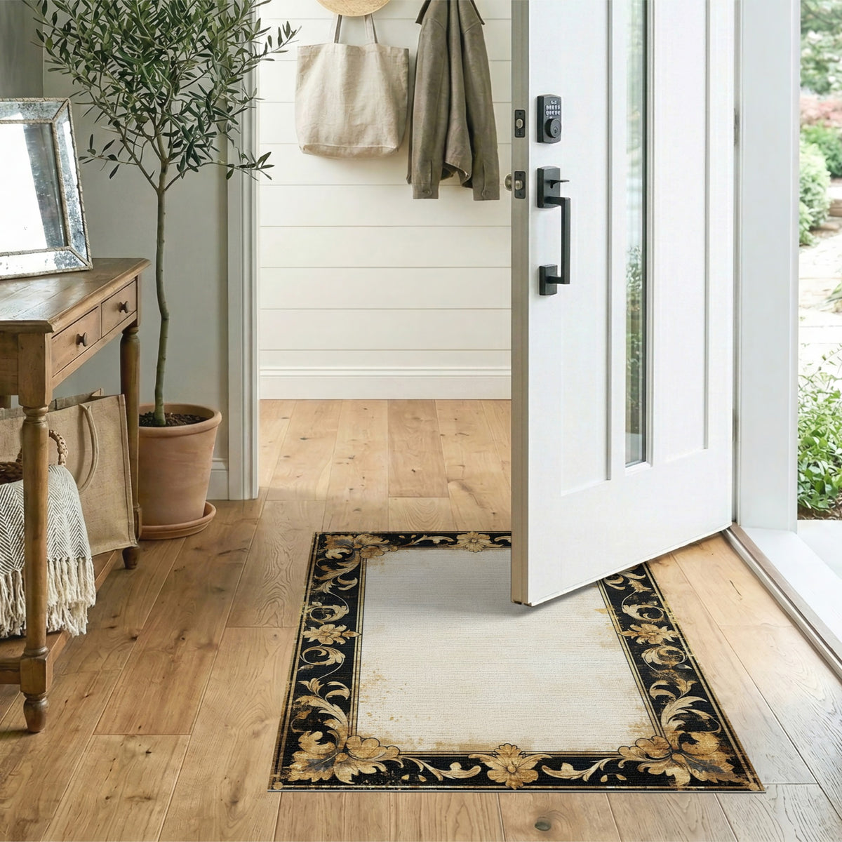 Distressed Vintage Gold Floral Area Rug