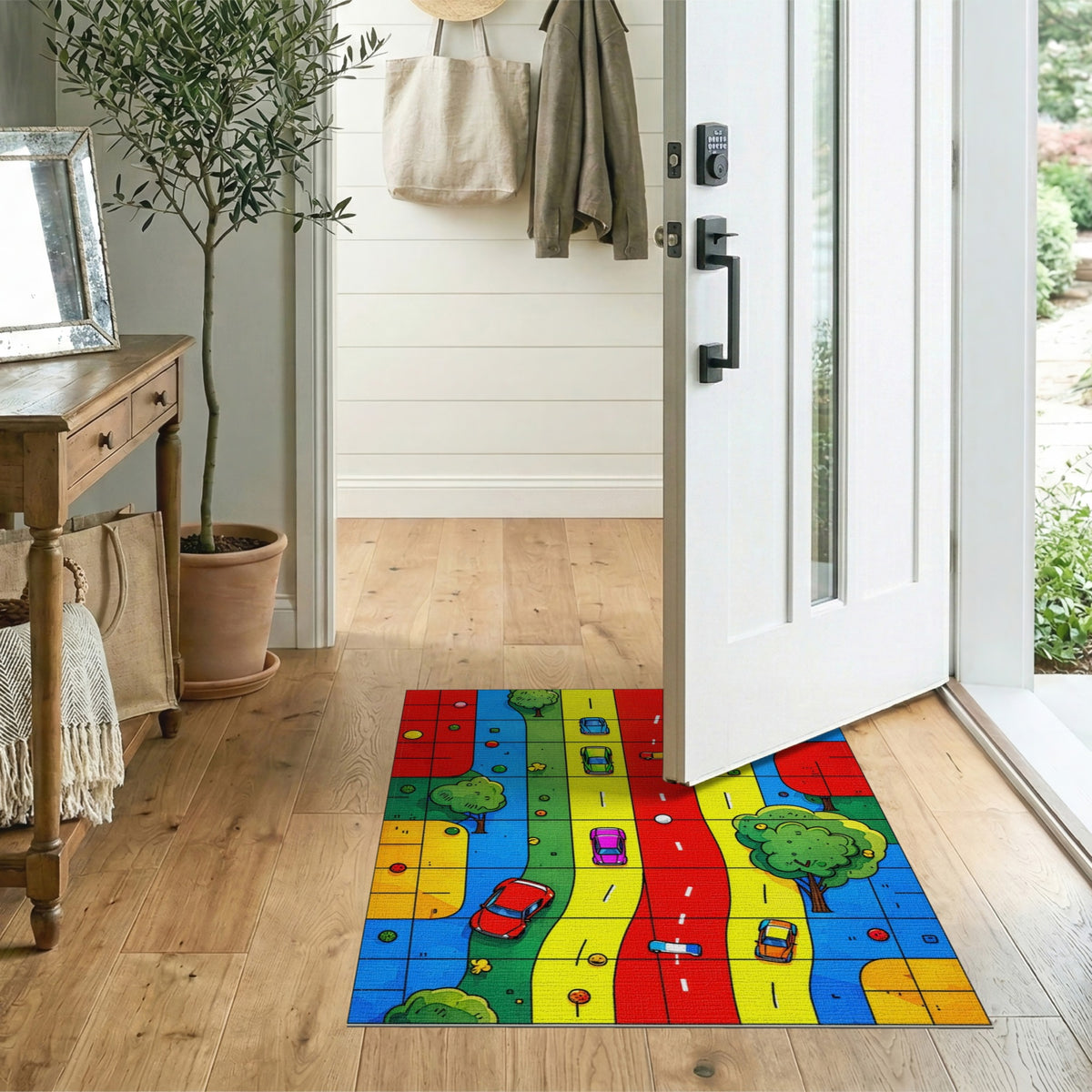 Multi-Color Kids Cartoon Traffic Area Rug