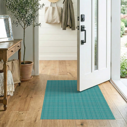 Teal Geometric Grid Washable Area Rug