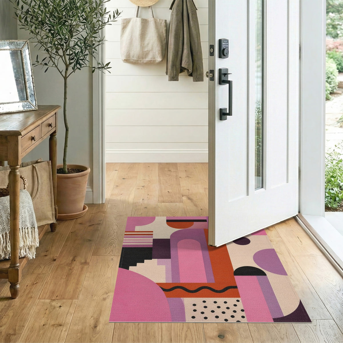 Vibrant Geometric Arch Area Rug in Pink Purple