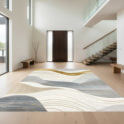 Gold Gray Wavy Abstract Rug