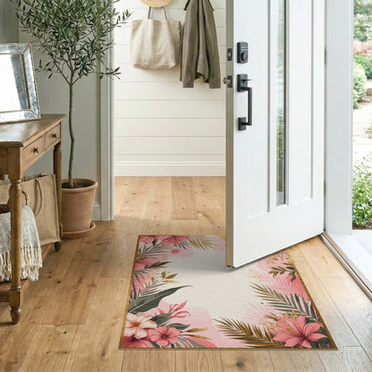 Pink Floral Vintage Pink Floral Gold Washable Area Rug