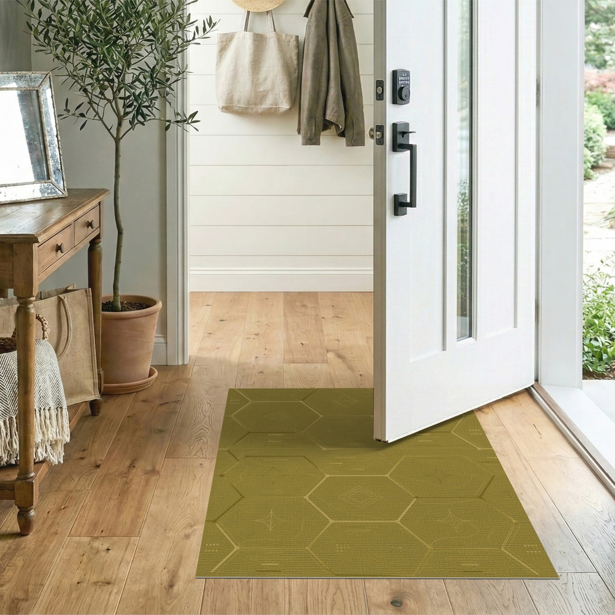 Green Hexagon Geometric Area Rug
