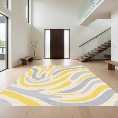 Yellow Gray Wavy Brushstroke Rug