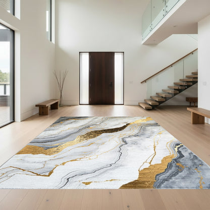 Gold Veined Gray Marble Rug