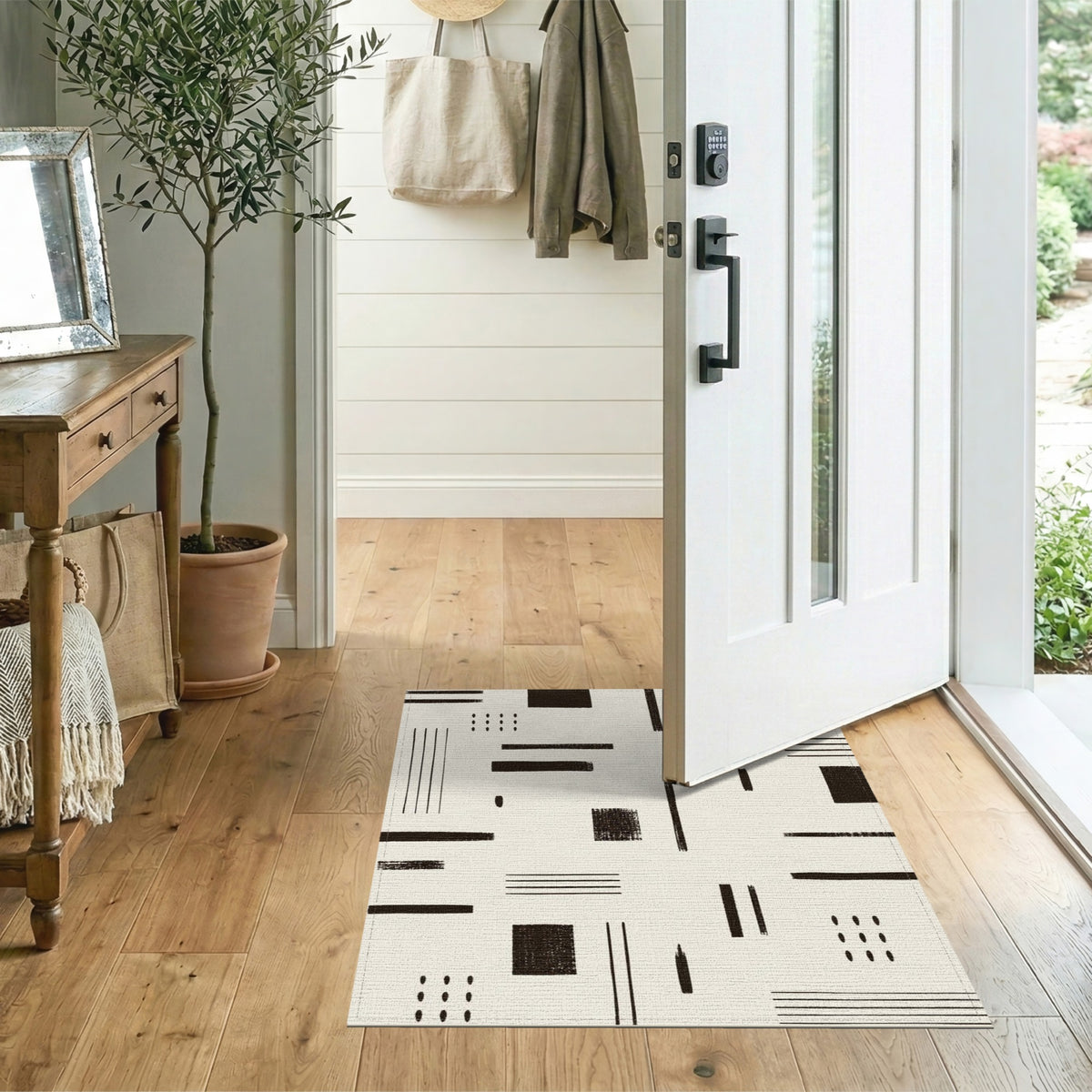 Black White Geometric Abstract Area Rug