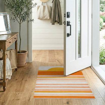 Orange Sunset Striped Washable Area Rug