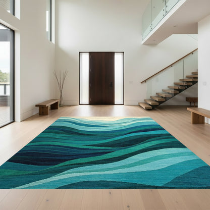 Teal Layered Waves Rug