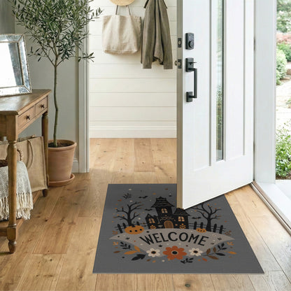Halloween Haunted House Welcome Grey Rug