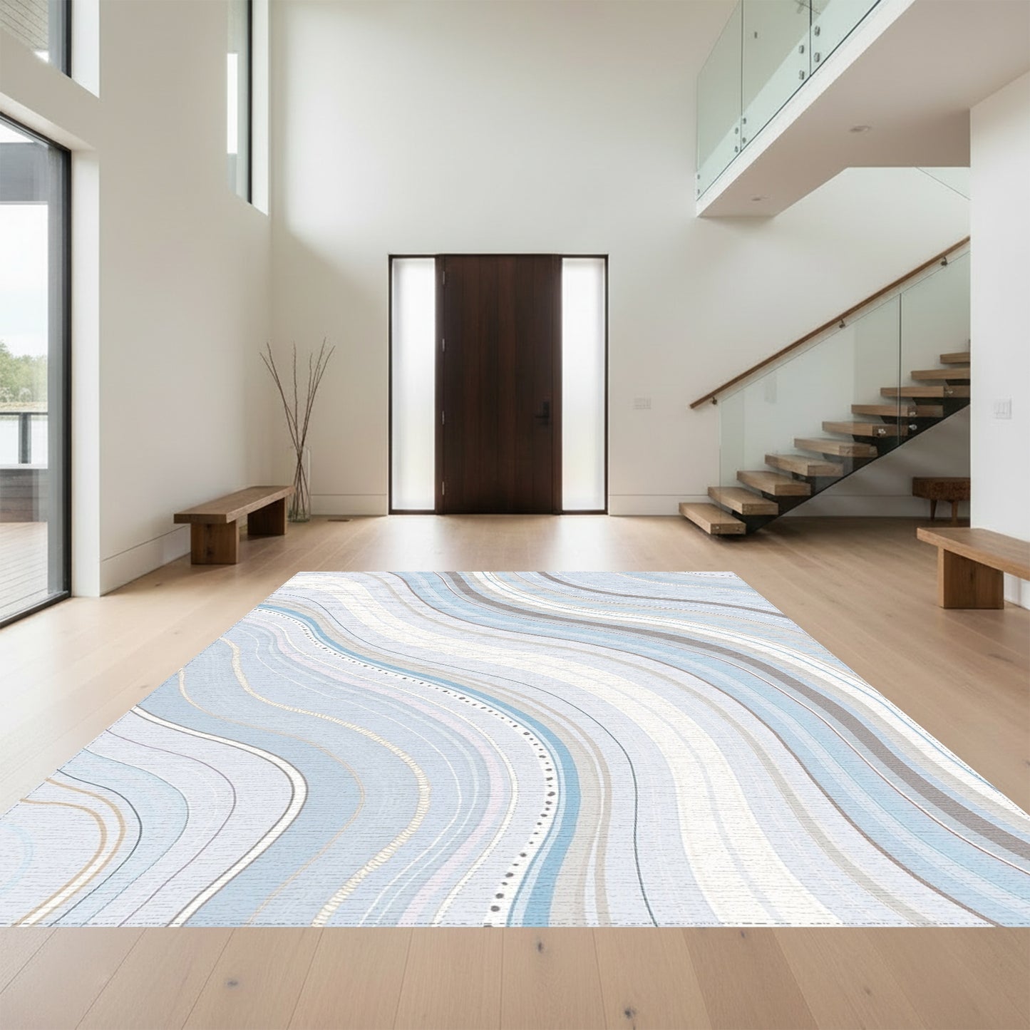 Blue Gray Wavy Abstract Rug