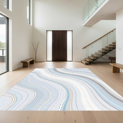 Blue Gray Wavy Abstract Rug