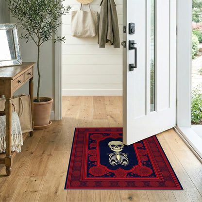 Red Floral Skeleton Area Rug