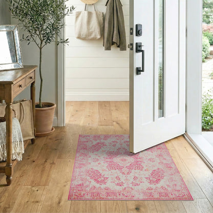 Distressed Vintage Pink Distressed Floral Area Rug