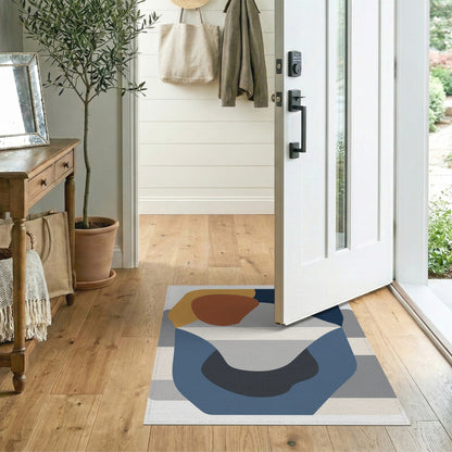 Abstract Multi-Color Blue and Brown Area Rug