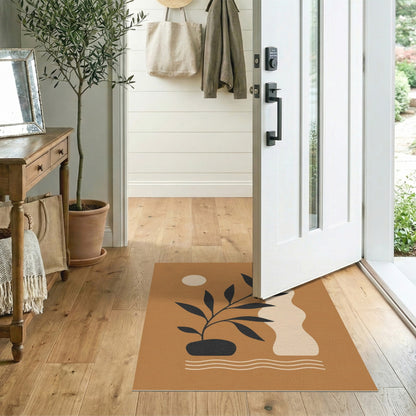 Abstract Plant Vase Area Rug in Brown Tan