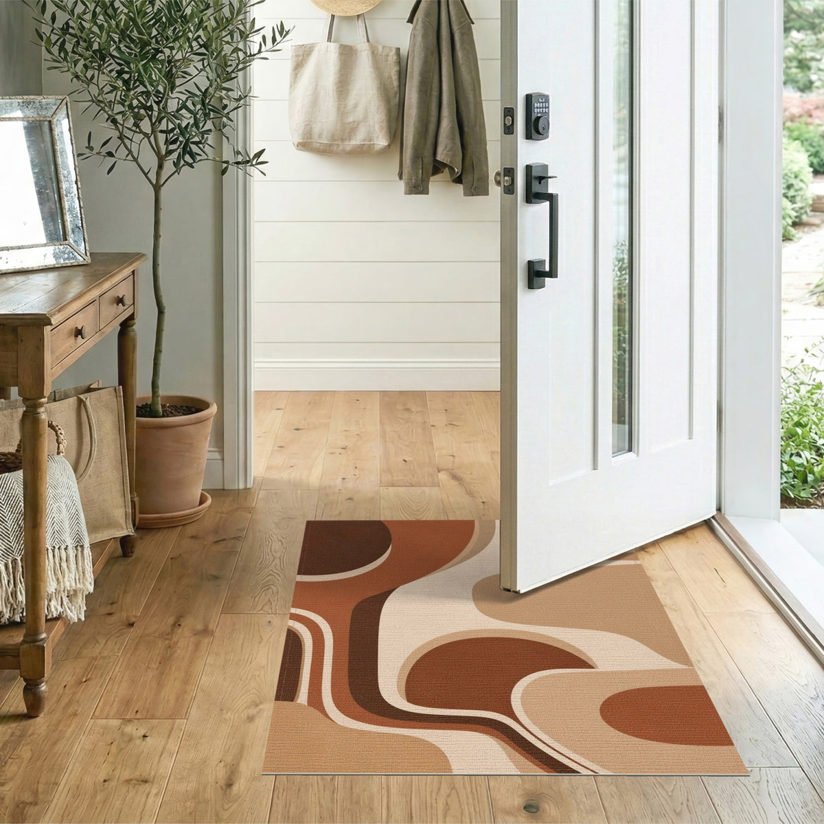 Brown and Tan Brown Tan Organic Abstract Area Rug